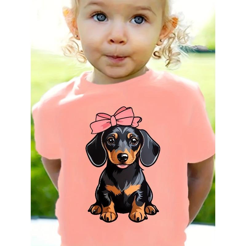 European Sizes Adorable T-Shirt for Featuring a Trendy Dachshund Bow Design