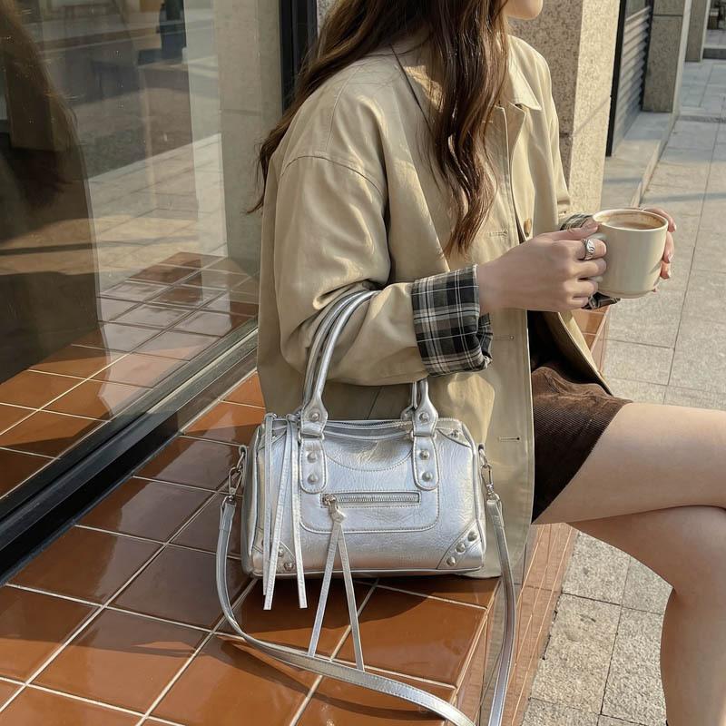 Borsa a Spalla Grande Capacità Monocolore Vintage