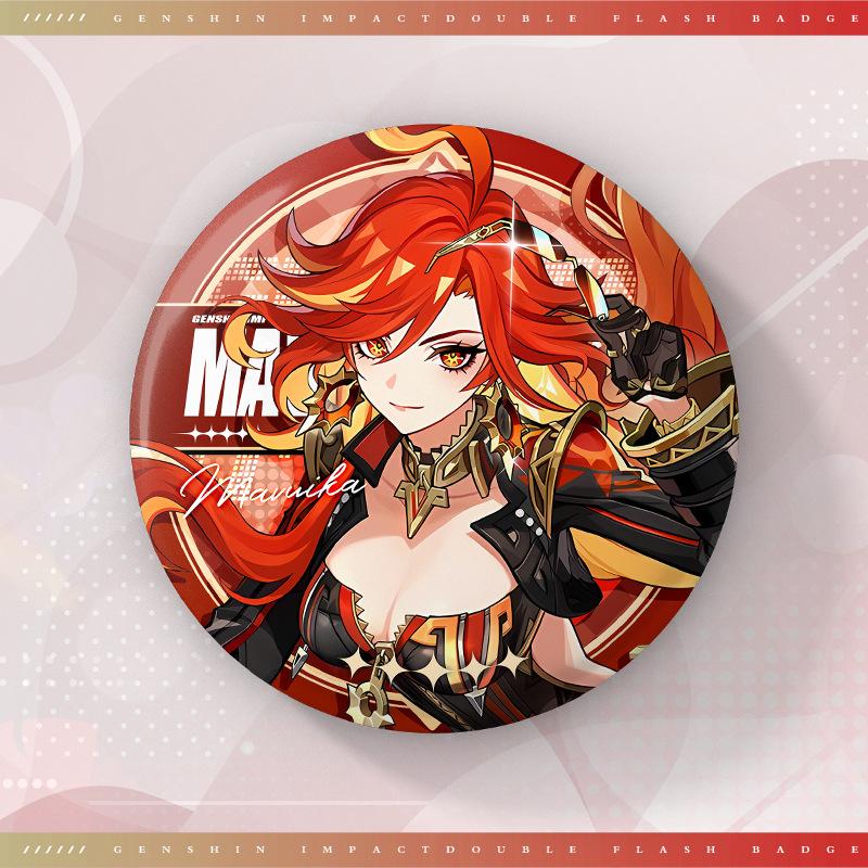 75MM Game Genshin Impact-3 Round Badge Anime Brooch Pin Cosplay Hu Tao Cartoon Figure Clothing Backpack Accessories Fans Gifts