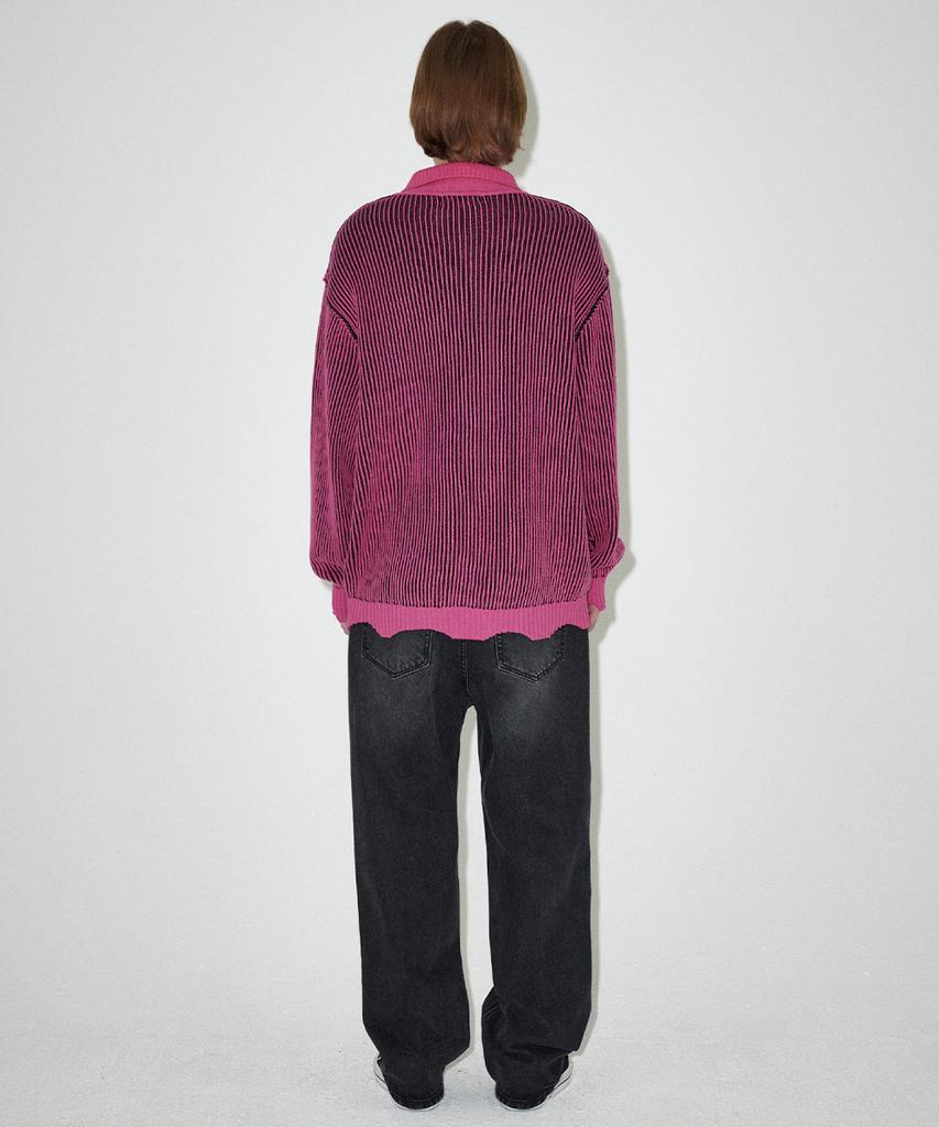MAHAGRID Cutting Contrast Half Zip-Up Knit Pink(Mg2Efmk641A)