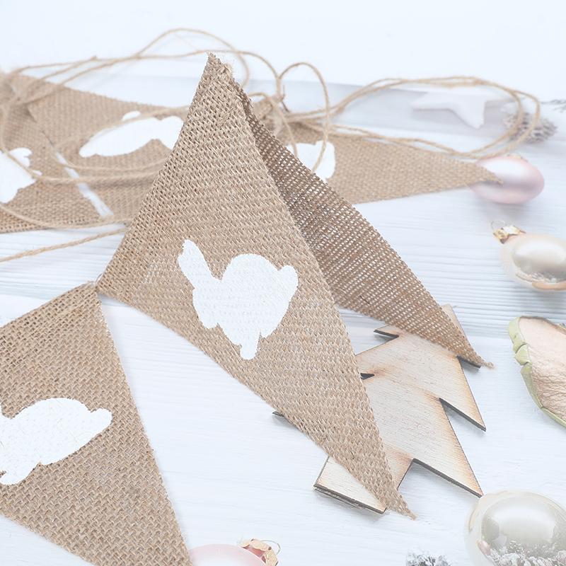 3 Meters Easter Rabbit Jute Burlap Banner Linen Flags Happy Easter Party Home Wall Hanging Decorations Vintage DIY Garland