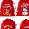 Velvet Drawstring Bags 6 Pieces Snowman Print Pouch Christmas Red Drawstring Bags For Adults Holiday Home Parties Stocking