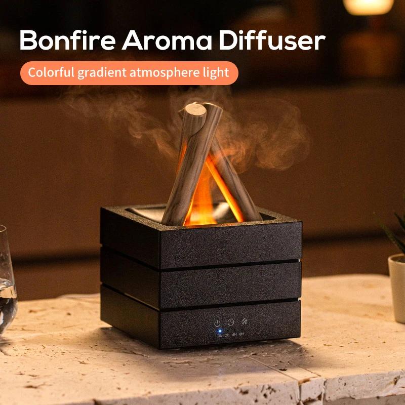 D5 Novelty Colorful Flame Night Light with Air Humidifier Atmosphere Bonfire Essential Oil Aroma Diffuser for Bedroom Desk Light