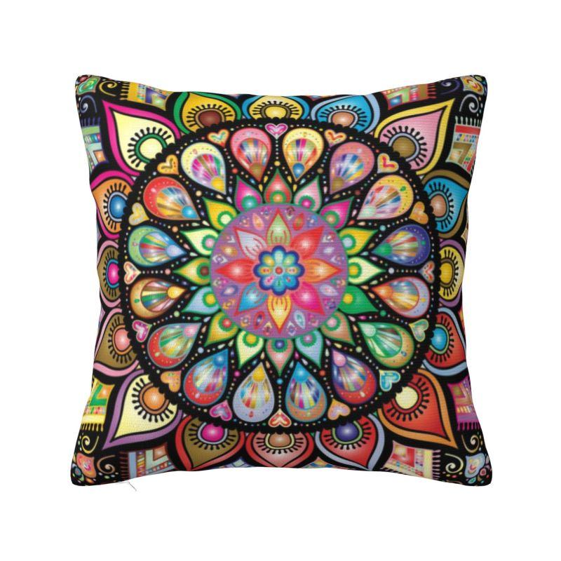 Colorful Lotus Mandala Cushion Cover 40x40cm Velvet Buddhism Flower Throw Pillow Case for Sofa Square Pillowcase Decoration