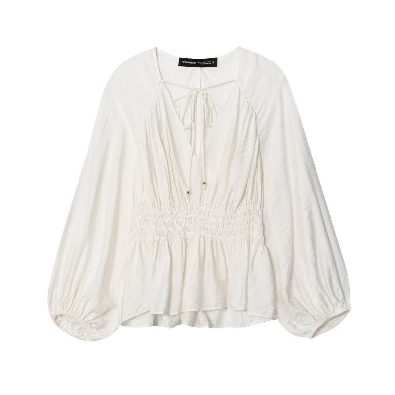 

Женская плиссированная рубашка в европейско-американском стиле - Новинка Осень/Зима 2025 Large белый