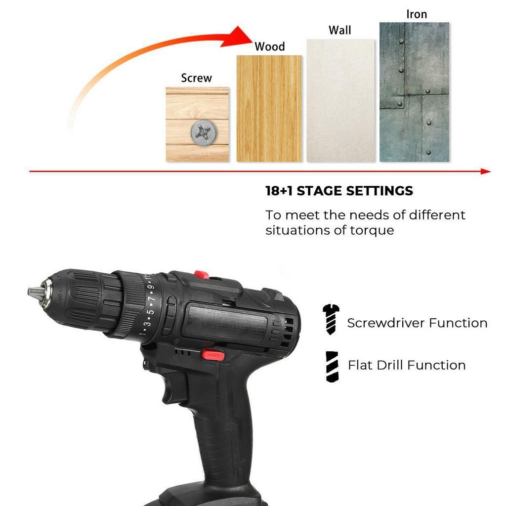 Electric Screwdriver Drill 25+3 Cordless Drill Torque With 2Pcs Battery Electric Hammer Impact Drill Power Tool 36V