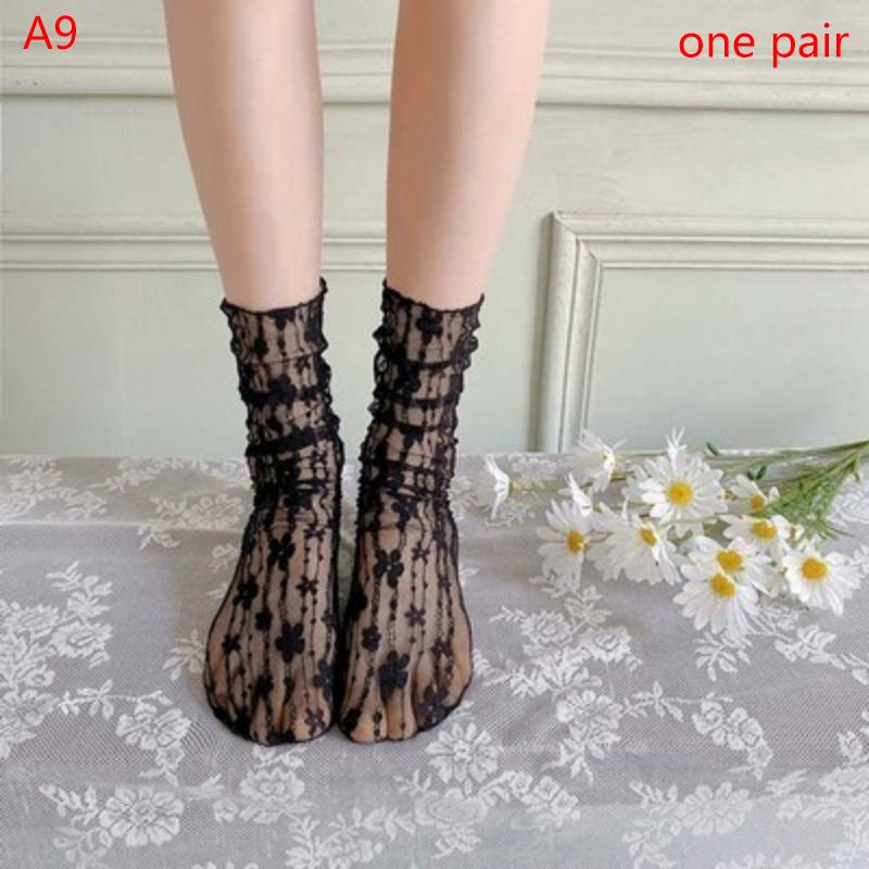 

Летние женские ультратонкие цветочные сексуальные прозрачные ледяные стеклянные нити длинные корейские кружевные средние носки-трубы носки Лолита