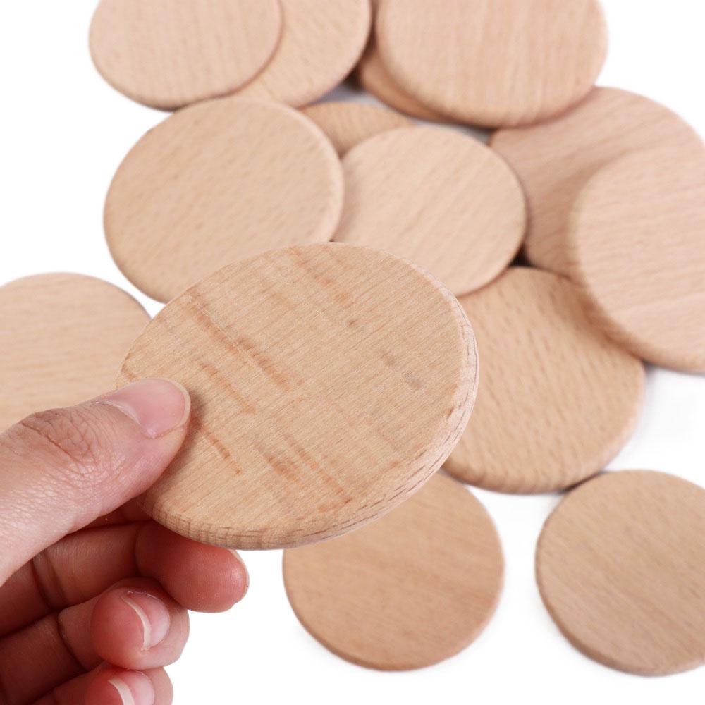 10pcs Unfinished Natural Wood Round Disc Natural Beech Wood Round Slice Blank Wood Pieces  Handwork