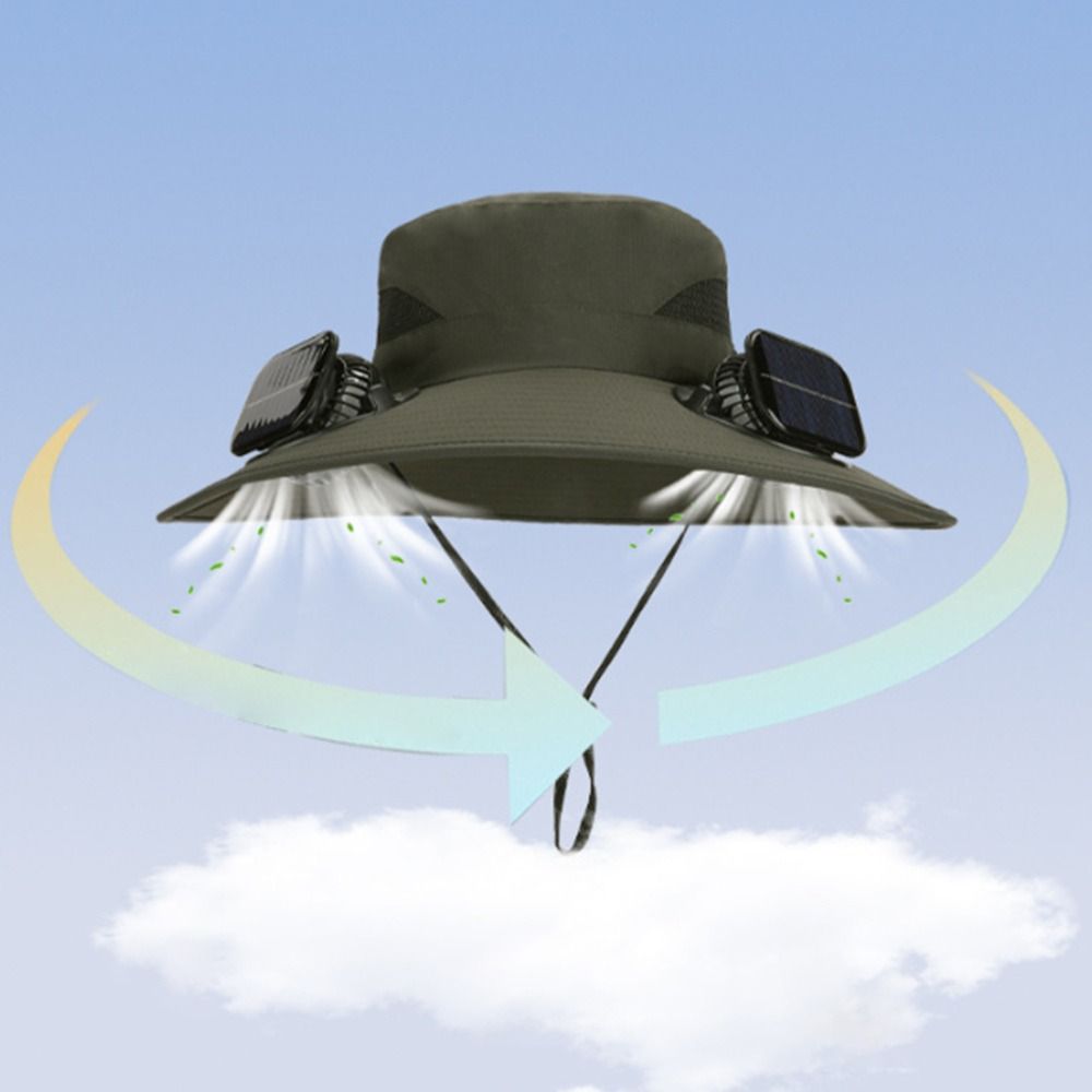 Casual Anti UV Solar Fan Hat Solar Charging Wide Brim Sun Visor Cap with 2 Fan Breathable Fishing Hat Summer