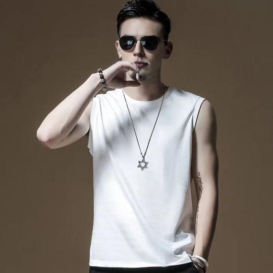 Men Vest Sleeveless Round Neck Tops Wide Shoulder Quick-Drying Sports Straps Pure Color Casual Tank Tops