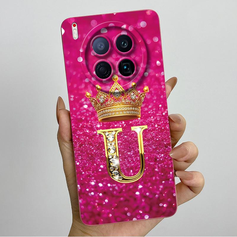 For Tecno Camon 40 Premier 5G CM8 Phone Cases Crown Initial Letter Covers Soft Liquid Silicone Advanced Anti Fingerprint Shell