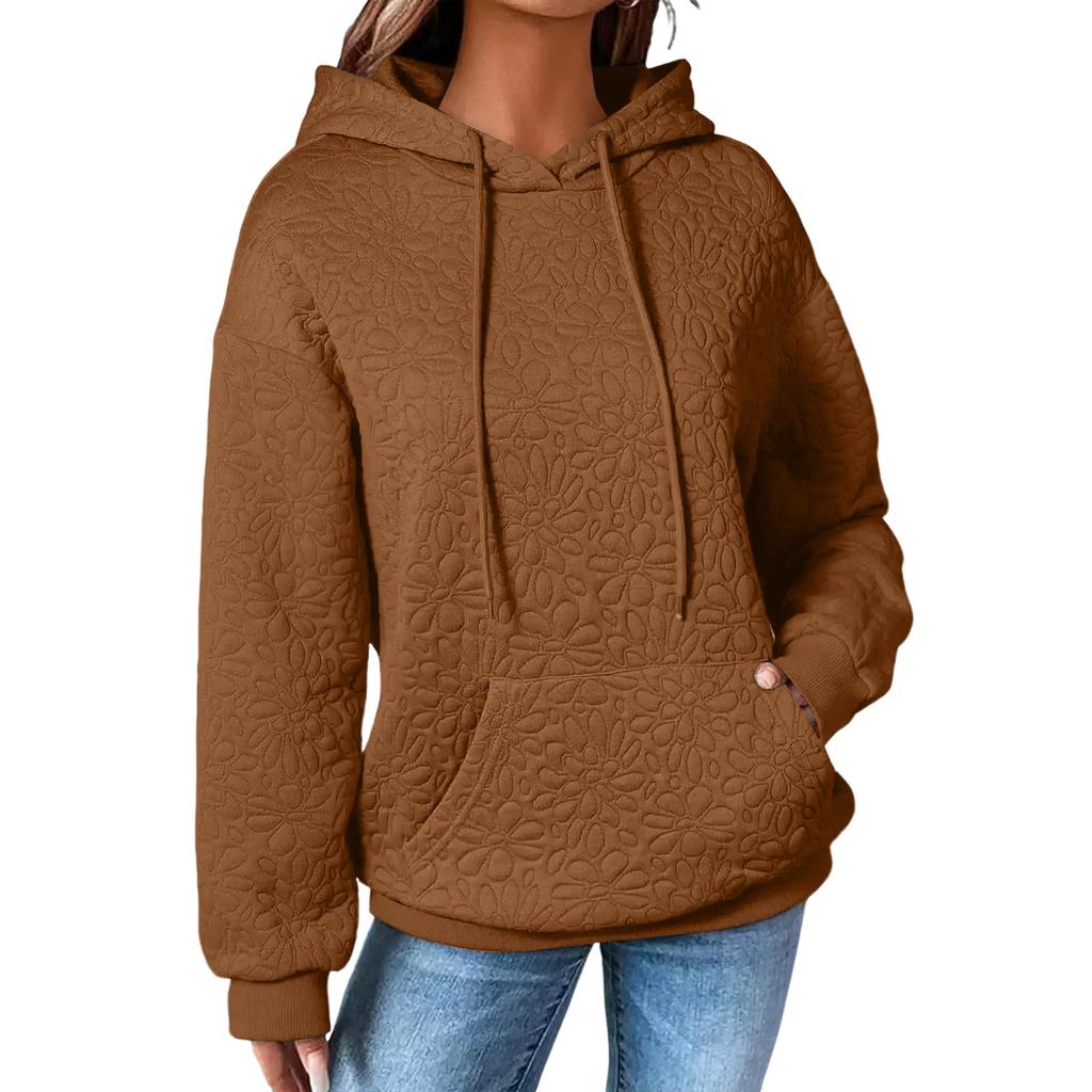 Damen Einfarbiges Modisches Kapuzen-Textur-Langarm-Top Sweatshirt