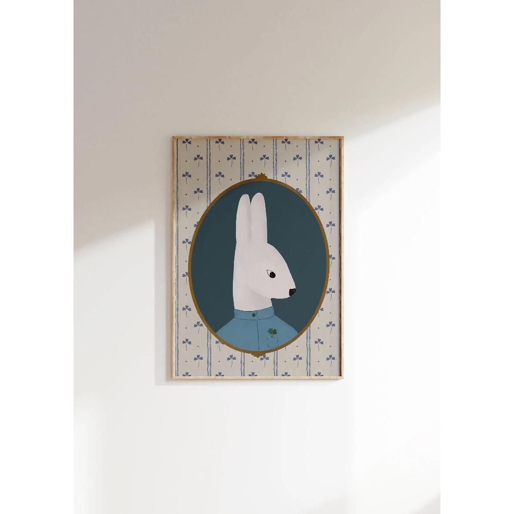 Vintage Aesthetic Nursery Abstract Wall Art Animal Portrait Bunny Print Cute Rabbit Canvas Painting Kids Room Home Decor