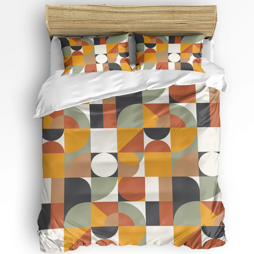 Nordic Retro Medieval Geometric Abstract Color 3pcs Bedding Set For Double Bed Home Textile Duvet Cover Quilt Cover Pillowcase