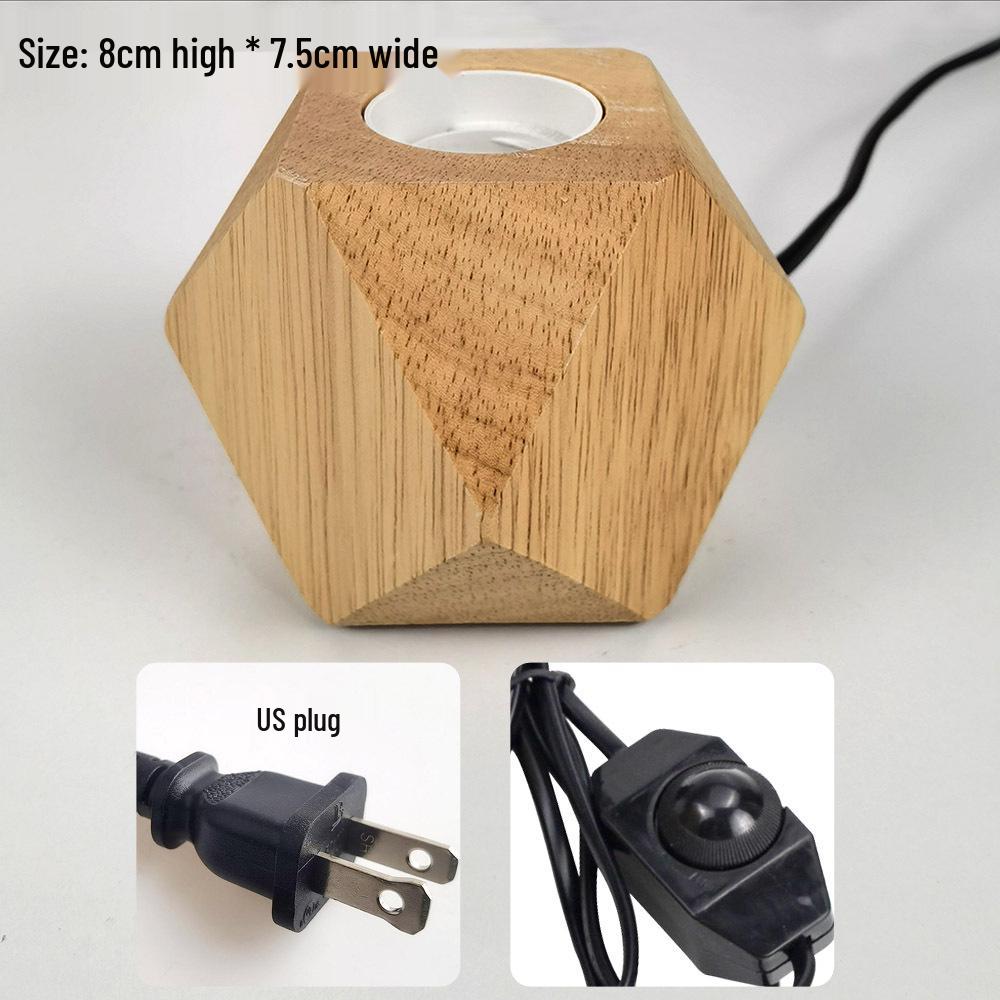 Rhombus Wood Table Lamp with E27 Screw Base and UK Three-Pin Plug