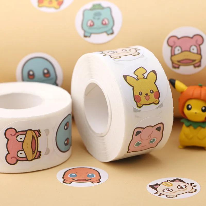 500pcs Roll Stickers Cartoon Pokemon Kawaii Anime Pikachu Charizard Round Seal Diy Laptop Decals Stikers Reward Kids Toy Gift