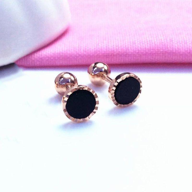 Exquisite 585 Color Gold Round Fritillary Screw Earrings Simple And Cold Wind Versatile Exquisite Rose Gold Plated Earrings