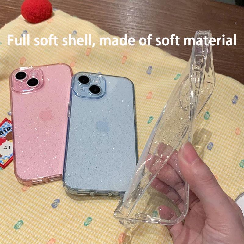 Soft Glitter Transparent Phone Case For iPhone 11 12 13 14 15 16 Pro Max Plus Shockproof Silicone Clear Bumper Cover