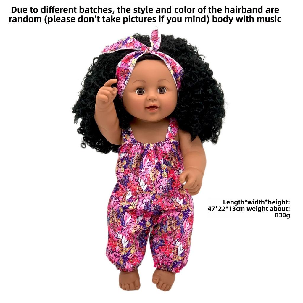 18-47CM Black Doll Full Body Vinyl Reborn Doll Soft Glue Simulation Baby African Doll Music Doll