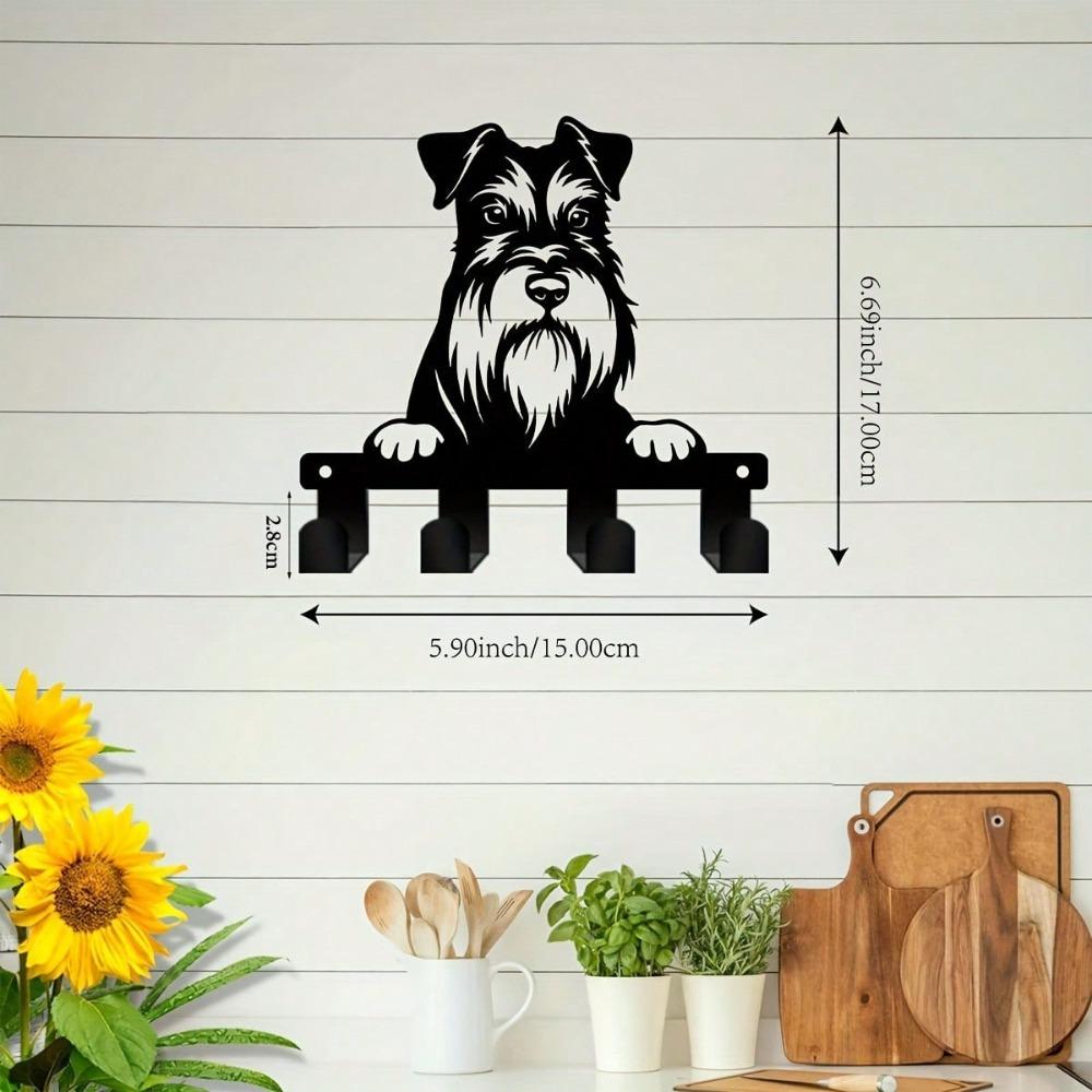 Cute Schnauzer Key Holder, Heavy Duty Metal Wall Mounted Rack with Hooks, Space Saving for Kitchen Office Bathroom Porch, Perfect Gift for Pet Lovers