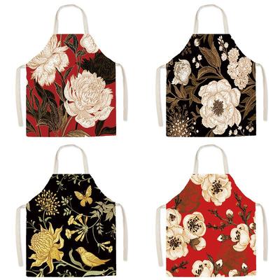 Pastoral Style Floral Series Kitchen Sleeveless Apron Color Floral Linen Apron Parent-Child Children'S Apron