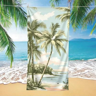 1-Piece Vintage Tropical Beach Towel-Vintage Palm Tree and Turquoise Sky Design, Soft Quick-drying Microfiber, Ideal for Trav