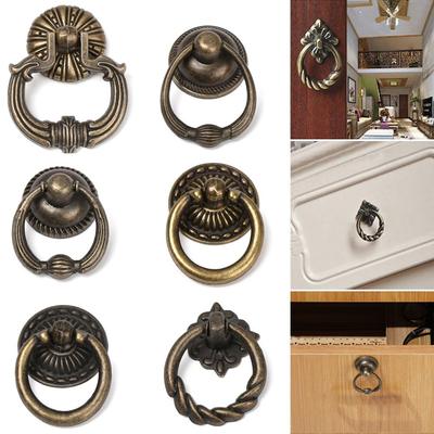 Auxiliary Ring Pattern Cabinet Pull Retro Furniture Knobs Bronze Handles Single Hole Wardrobe Pulls