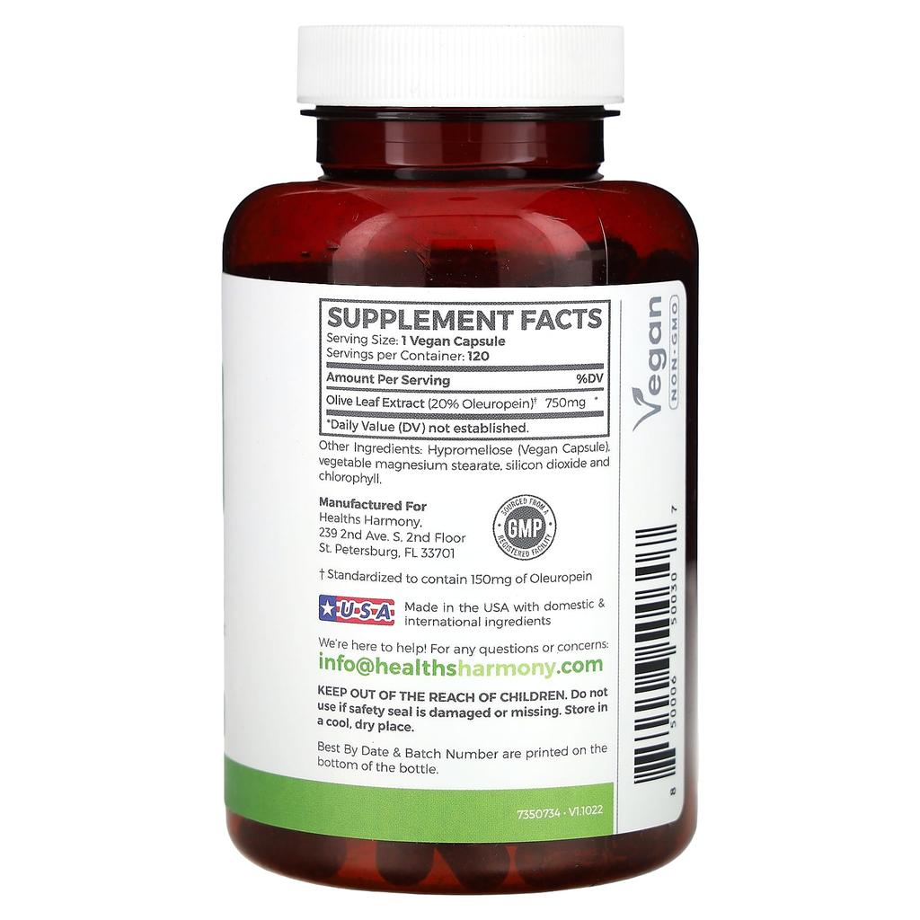 Olive Leaf, 750Mg, 120 Capsules