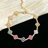 Bracelet Quadrifoglio Diamant Zircon Multicolore Rétro - Bracelet Ajustable pour Femme Luxe Léger