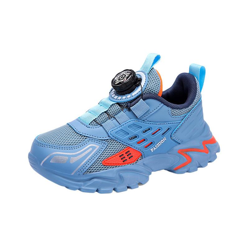 Boys Shoes Breathable Mesh Shoes 6-12 Years Old Spring and Autumn Lightweight Soft-soled Sports Shoes Children Middle and Older Children Button Runni