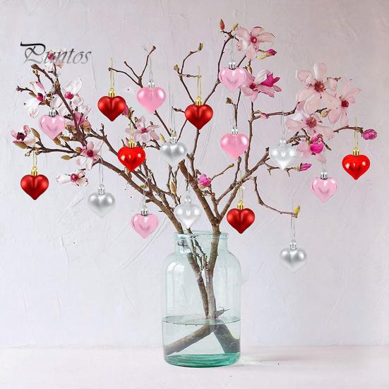 12Pcs Valentine's Day Heart Pendant Romantic Mini Heart Hanging Ornaments for Home Party Decorations