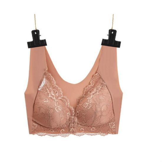 Plus Size Seamless Lace Push-Up Bra with Front Closure and Beautiful Back Design