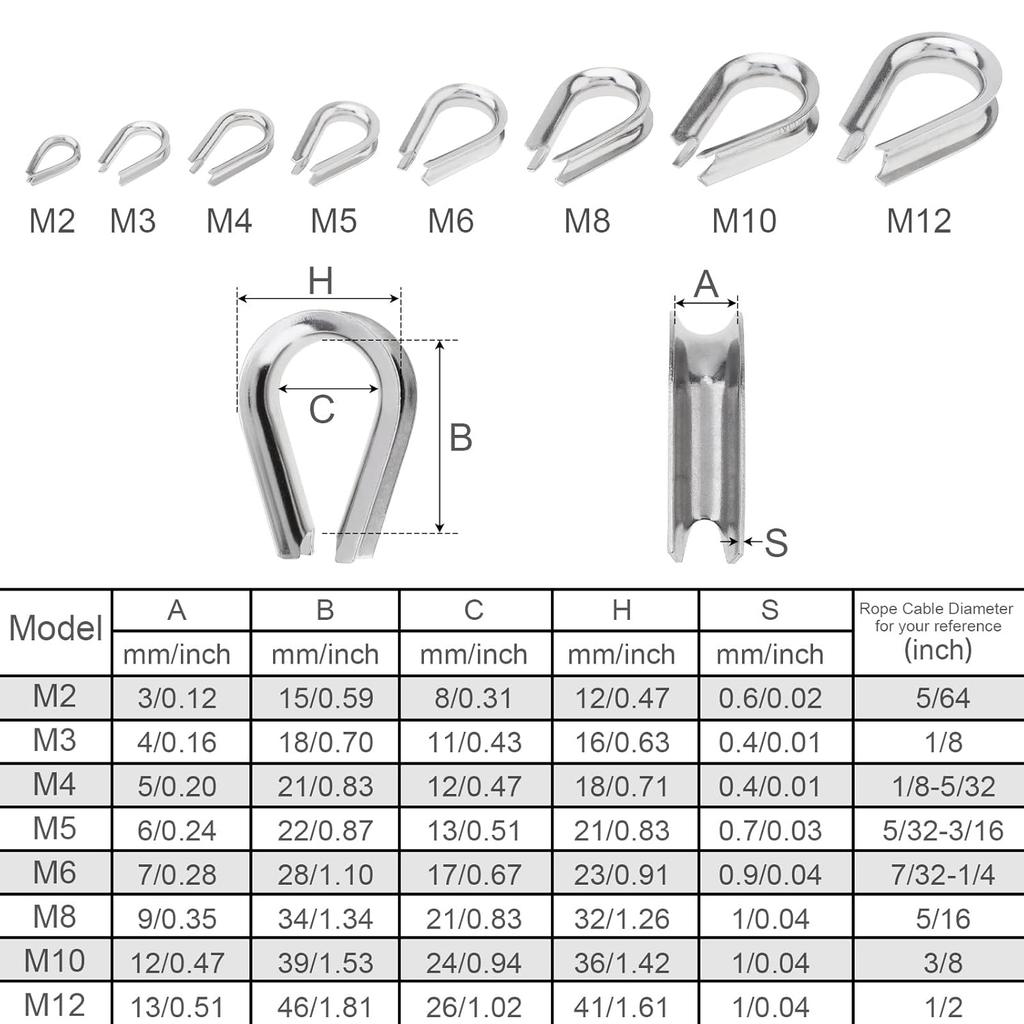 50Pcs M5 Wire Rope Thimbles 3/16", Stainless Steel Thimble for Diameter Cable Rigging, Clothesline, Rope Hardware Fittings