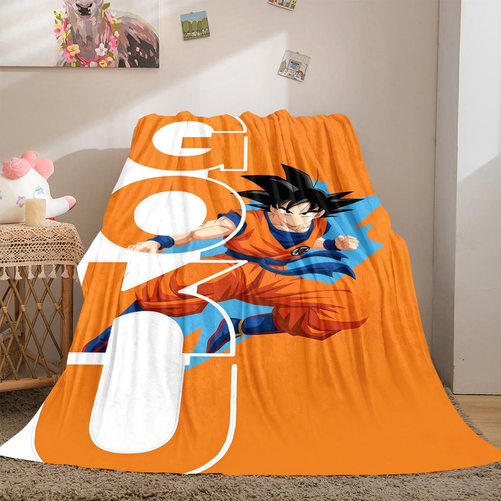 1 szt. Koc flanelowy z nadrukiem Son Goku, Wysokiej jakości, Na wszystkie pory roku, Wystrój domu, Ciepło i komfort, Idealny na prezenty świąteczne