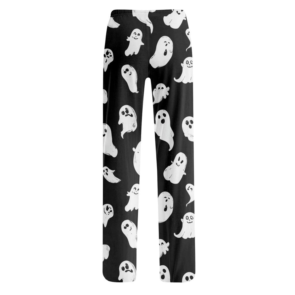 Women's Drawstring Lounge Pants Halloween Print Casual Full Length Elastic Waist Relaxed Fit Bottoms for Everyday Wear