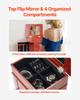 Jewelry Cabinet Armoire, Standing Wood Jewelry Storage Chest with 3 Drawers, Flip Top Mirror, 4 Top Storage Compartments, Zinc Alloy Handles, 2 Side