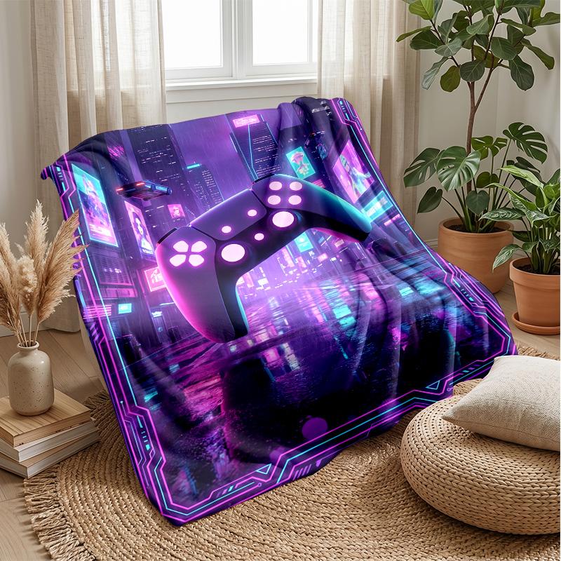 Cosmic Neon Game Controller blanket Personalized Name Flannel Blanket Soft Cozy Plush Throw for Sofa Bed Lightweight Home Decor