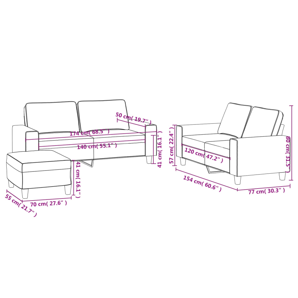 Vidaxl 3-Cz. Living Room Set, Light Grey, Upholstered In Fabric
