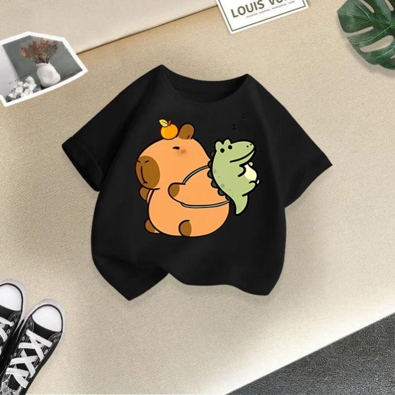 2025 Summer New Kapibala Children's Clothing Girls' Short Sleeved Girls' Tshirt Pure Cotton Fashion Printed Children's Top Trend