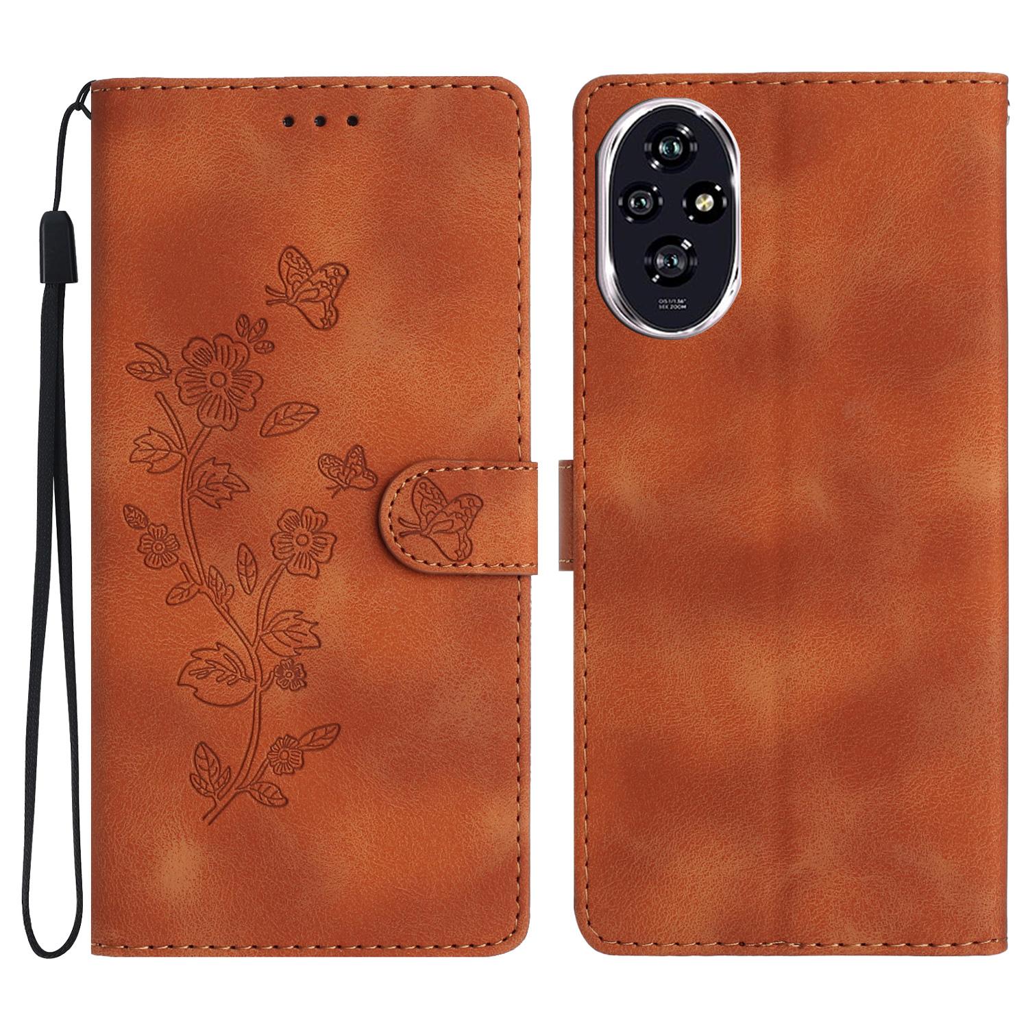 For Honor 200 Pro 5G Case Leather Imprinted Flower Phone Cover Wallet with Wrist Strap A