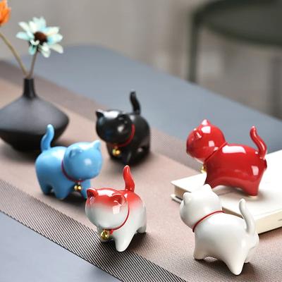 Ceramic Cat Sculpture Cartoon Bell Cats Tea Pet Teaware Accessories Home Office Teatable Micro-landscaping Decoration Pen Holder
