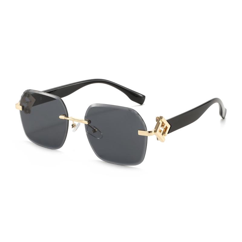 939 New Arrival Fashion Personality Rimless Trimming Square Versatile Vintage UV400 Metal Blue Women Men Sunglasses PC&PC чёрный