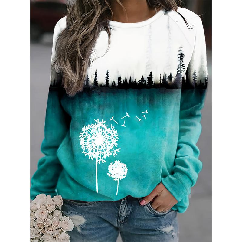 Dandelion Sweatshirt Cute Cat Flower 3D Printed Women's Casual Fashion Hooded Sweatshirt Long Sleeved Women's Pullover Top Women's Clothing