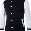 Chaqueta de otoño-invierno para hombre, cuello alto, color a juego, un solo pecho, manga larga, cárdigan a rayas, bolsillo, corte ajustado, abrigo de béisbol de longitud media