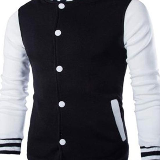 Chaqueta de otoño-invierno para hombre, cuello alto, color a juego, un solo pecho, manga larga, cárdigan a rayas, bolsillo, corte ajustado, abrigo de béisbol de longitud media