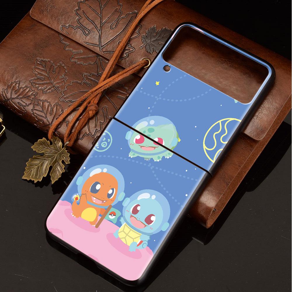 Z Flip 3 Case For Samsung Galaxy Z Flip 3 5G Black Hard Luxury Phone Cover Fall Prevention Fashion PC Shell Cute Pokemon EEvee