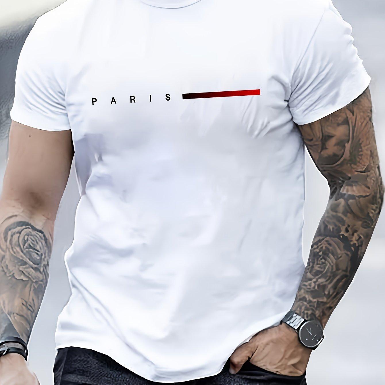 WowClassic Heren 100% katoen zomer los PARIS Creatieve Letter print casual slim fit ronde hals korte mouw T-shirt top S