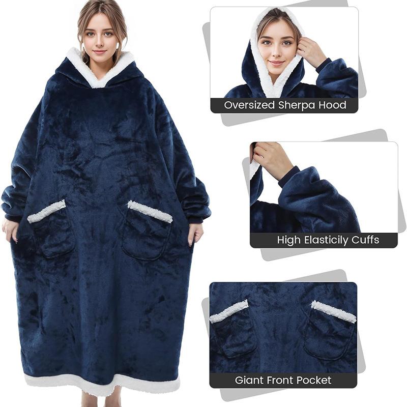 1pcs Hooded Flannel Wearable Blanket Oversized Long Lazy TV Blanket for Home with Fleece Ultra Comfortable Household Supplies