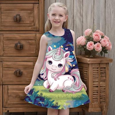 Sommer Süß Spitze Rundhals Ärmellos Weste Kleid Mädchen Anime 3D Digitaldruck Stilvoll Niedlich Weich Atmungsaktiv Kleid