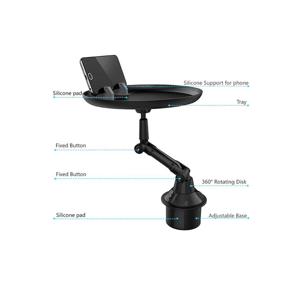 Car Cup Holder-Adjustable Car Tray-Side Table-Perfect Car Food Tray with Phone Slot and Swivel Arm